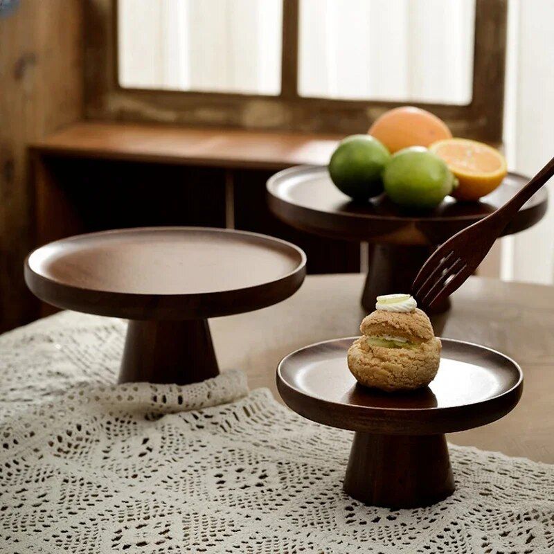 Elegant Walnut Solid Wood Cake & Fruit Tray - A Sophisticated Addition to Your Serving Ware 