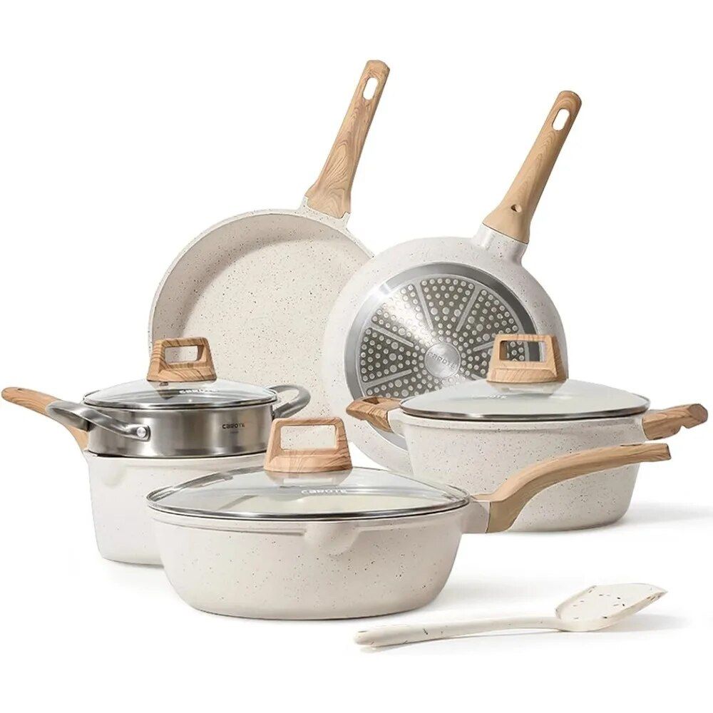 Deluxe White Granite Nonstick 10-Piece Induction Cookware Set - $150.80