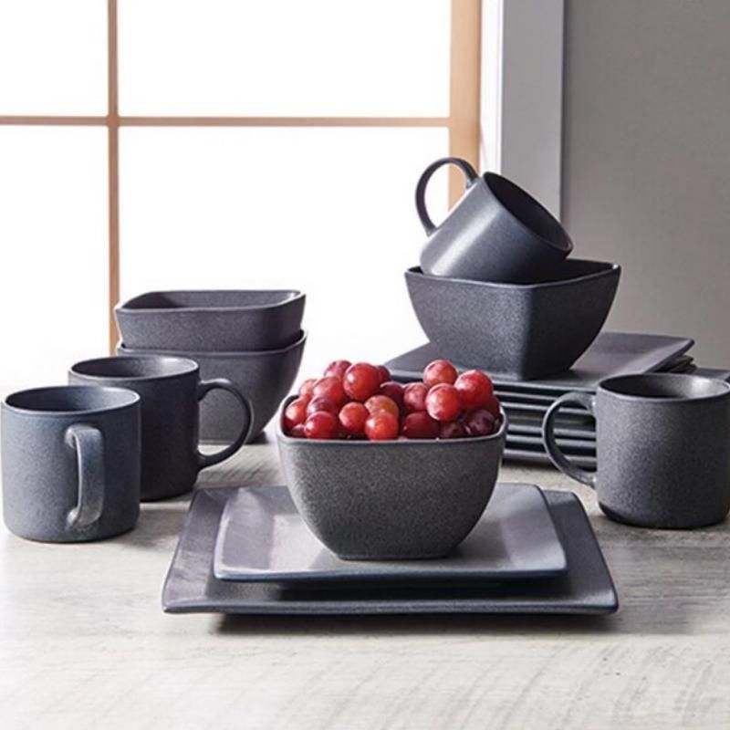 Modern Dark Gray 16-Piece Ceramic Dinnerware Sets