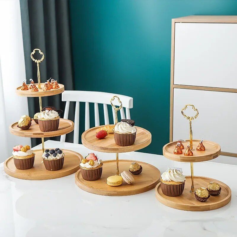 Elegant Wooden Tiered Cake Stand – Ideal for Showcasing at Weddings, Parties, and Everyday Home Decor 