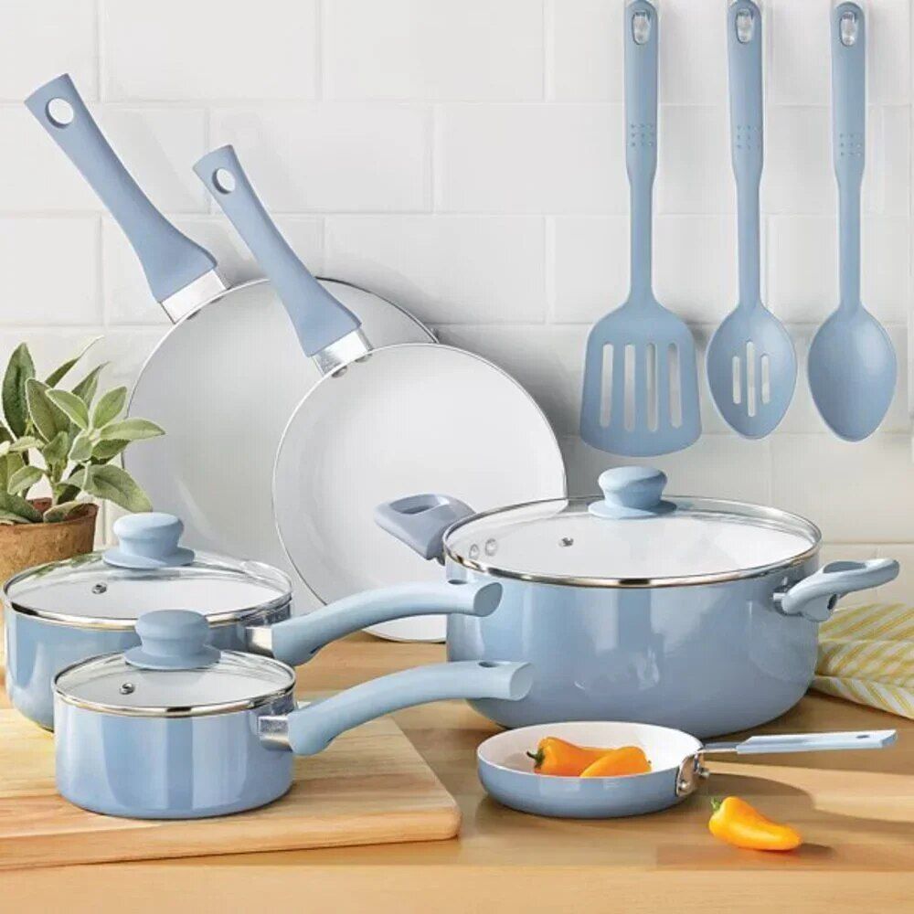 Deluxe Aqua 12-Piece Ceramic Nonstick Cookware Set - $76.99